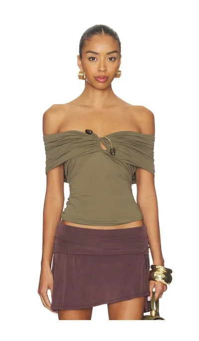 Bardot Martina Off The Shoulder Top In Green