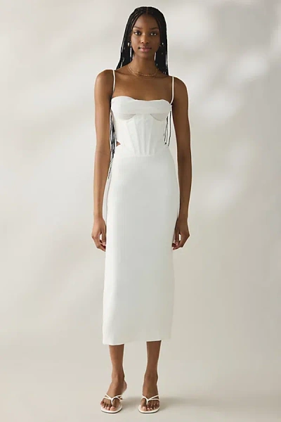 Bardot Martini Cutout Corset Midi Dress In Ivory, Women's At Urban Outfitters In White