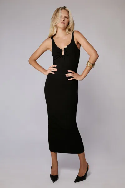 Bardot Mason Ribbed Midi Dress In Black