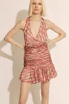Bardot Mave Abstract Print Halter Minidress In Red Spot