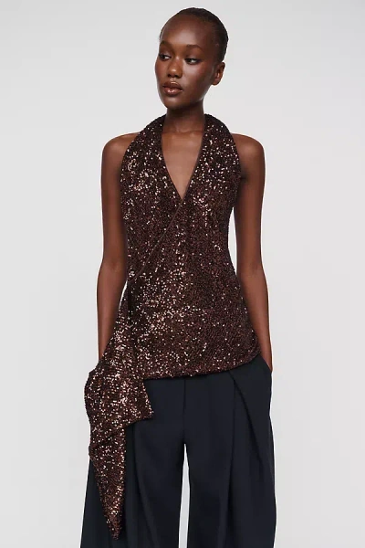 Bardot Melanie Sequin Halter Top In Brown