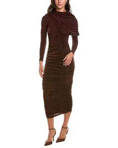 Bardot Melina Gathered Midi Dress In Brown