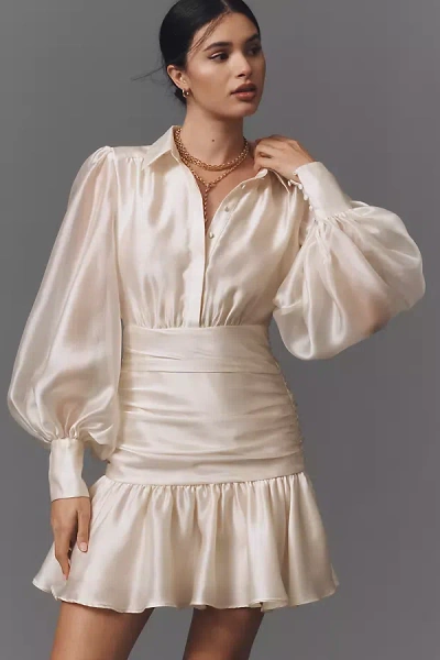 Bardot Milani Drop-waist Organza Mini Shirt Dress In White