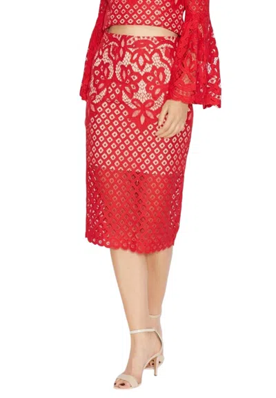 Bardot Milla Lace Midi Overlay Pencil Skirt In Red