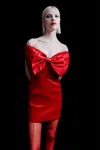Bardot Bow Off The Shoulder Minidress In Fire Red