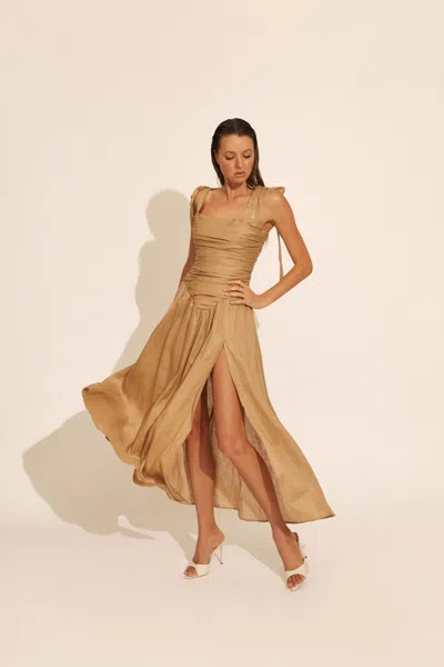 Bardot Mirelle Linen Maxi Dress In Latte