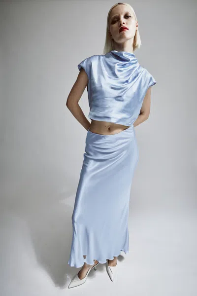 Bardot Monroe Satin Maxi Skirt In Soft Blue