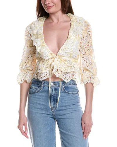 Bardot Naomi Drawcord Broderie Blouse In Yellow