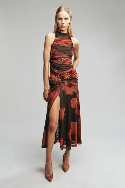 Bardot Natalya Mesh Midi Dress In Red