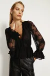Bardot Natoli Embroidered Mesh Blouse In Black