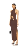 Bardot Neve Cutout Maxi Halter Dress In Chocolate