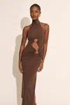 Bardot Neve Cutout Maxi Halter Dress In Chocolate
