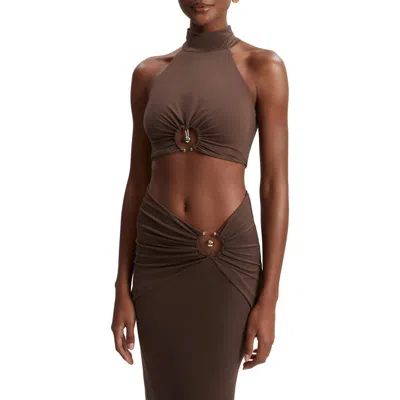 Bardot Neve Cutout Mock Neck Crop Top In Chocolate