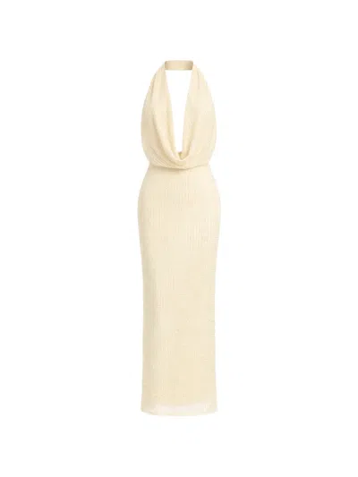 Bardot Nola Beaded Sequin Cowl Halter Maxi Dress In Neutral