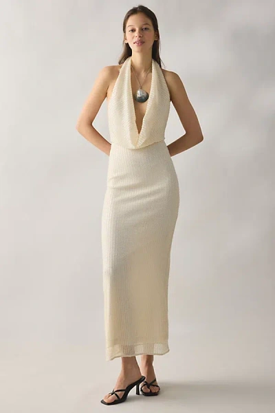 Bardot Nola Beaded Sequin Cowl Halter Maxi Dress In Neutral