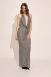 Bardot Nola Metallic Knit Halter Maxi Dress In Silver
