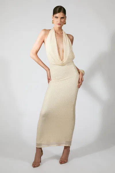 Bardot Nola Sequin Cowl Maxi Dress In Yellow