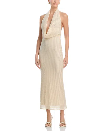 Bardot Nola Sequinned Cowl Neck Dress In Neutral