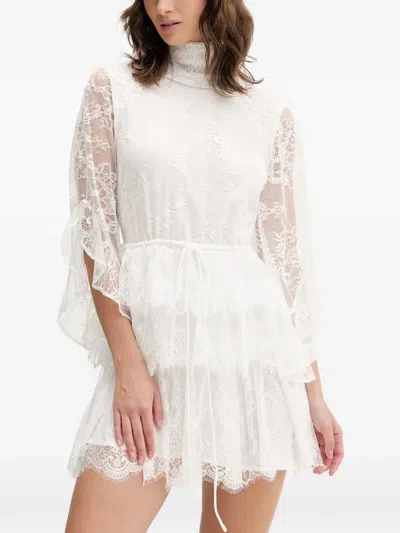 Bardot Nora Lace-panelled Tiered Mini Dress In White