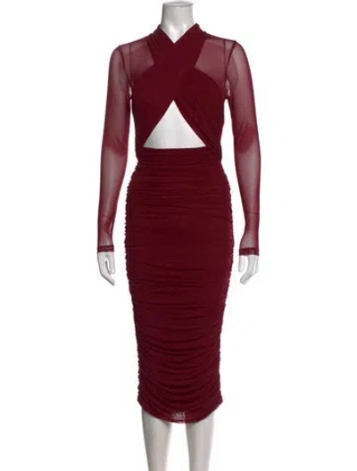 Pre-owned Bardot Nylon Midi Length Dress In Burgundy