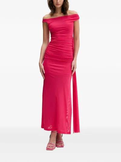 Bardot Off-shoulder Ruched Maxi Dress In Pink