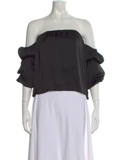 Pre-owned Bardot Off-the-shoulder Short Sleeve Crop Top In Gray