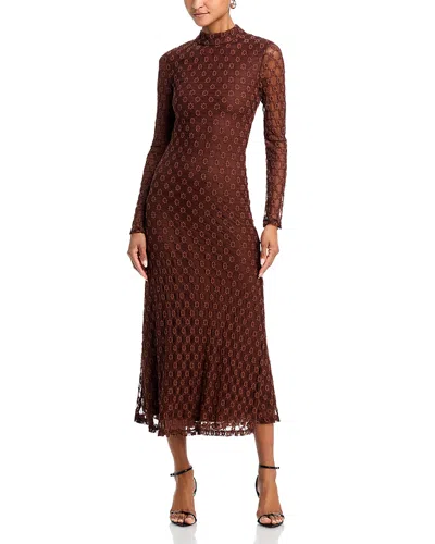 Bardot Ola Embroidered Midi Dress In Chocolate