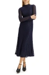 Bardot Ola Floral Lace Long Sleeve Midi Dress In Blue