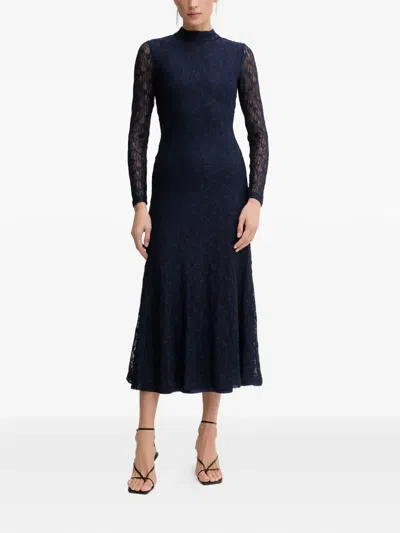 Bardot Ola Floral Lace Long Sleeve Midi Dress In Blue