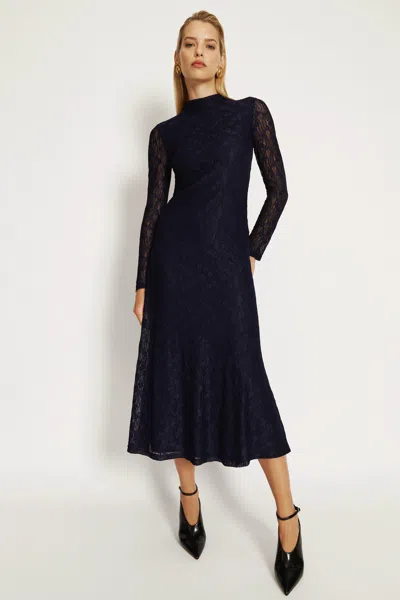 Bardot Ola Long Sleeve Midi Dress In Blue