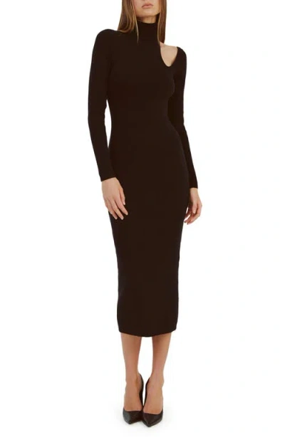 Bardot Olesa Asymmetric Turtleneck Long Sleeve Dress In Black