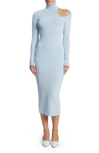 Bardot Olesa Asymmetric Turtleneck Long Sleeve Dress In Soft Blue