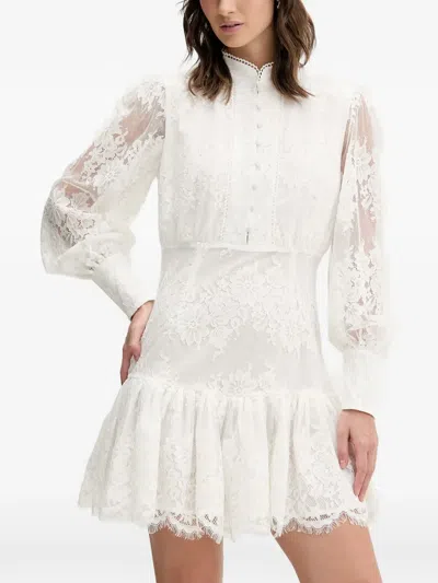Bardot Olessia Floral-lace Tiered Mini Dress In White