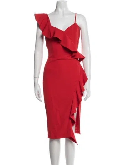 Pre-owned Bardot One-shoulder Midi Length Dress In Red
