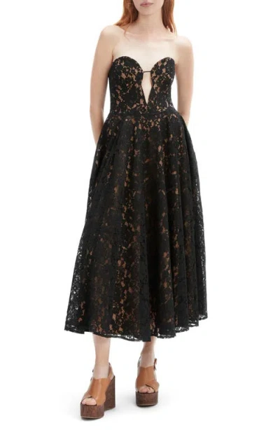 Bardot Opal Strapless Lace Midi Dress In Black