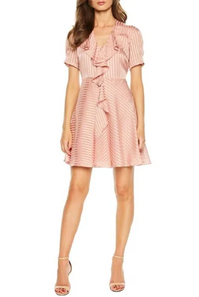 Bardot Orchid Striped Satin V-neck Ruffle Frill Mini Dress In Pink