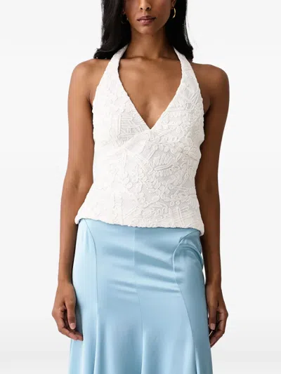 Bardot Paola Embroidered Halterneck Top In White