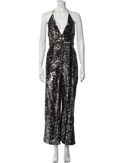 Pre-owned Bardot Patterned Halterneck Jumpsuit In Black