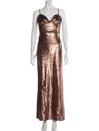 Pre-owned Bardot Patterned Long Dress In Brown