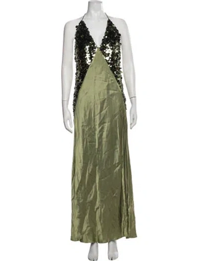 Pre-owned Bardot Patterned Long Dress In Green