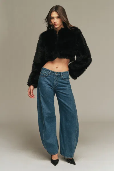 Bardot Petro Cropped Faux Fur Jacket In Black