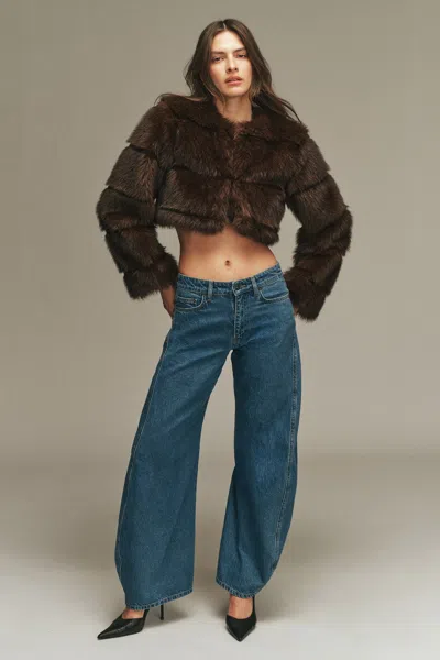 Bardot Petro Cropped Faux Fur Jacket In Brown