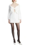 Bardot Phillipa Bow Long Sleeve Minidress In Orchid White