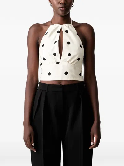 Bardot Phoebe Polka-dot Halterneck Top In White