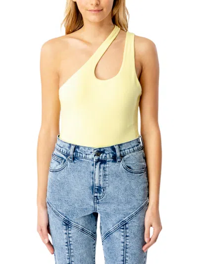 Bardot Pia Womens Cut Out Ribbed Bodysuit In Yellow