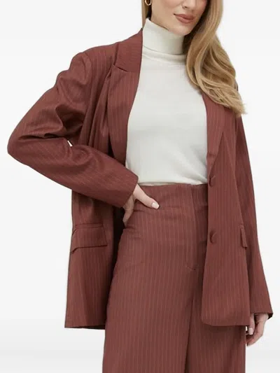 Bardot Pinstripe-pattern Button-fastening Blazer In Burgundy