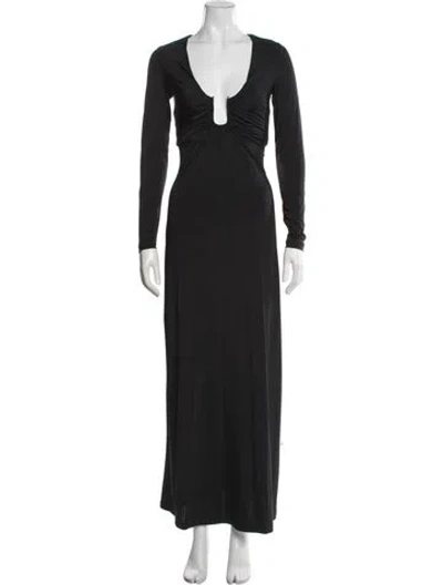 Pre-owned Bardot Plunge Neckline Long Dress In Black/blue