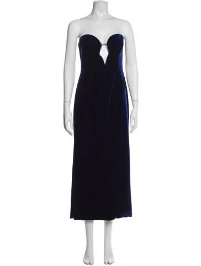 Pre-owned Bardot Plunge Neckline Long Dress In Blue