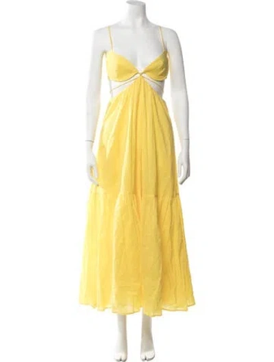 Pre-owned Bardot Plunge Neckline Long Dress In Yellow