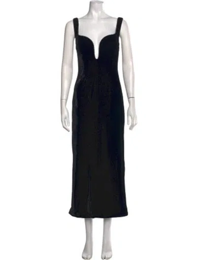 Pre-owned Bardot Plunge Neckline Midi Length Dress In Black